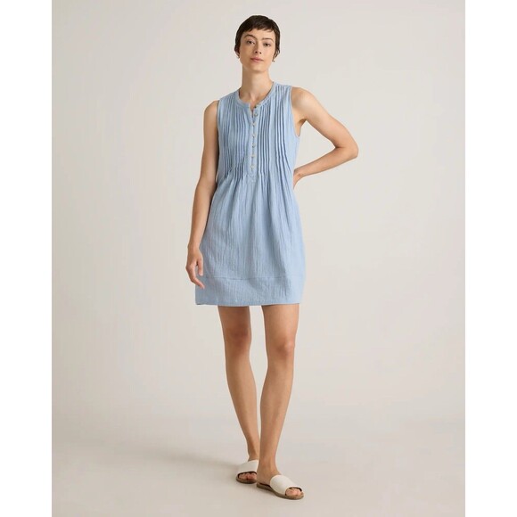 Quince Dress Sz Medium Blue 100% Organic Cotton Gauze Sleeveless Swing NEW - Picture 1 of 9